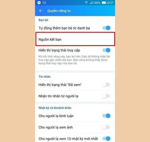 Bước kiểm soát kết bạn trên Zalo